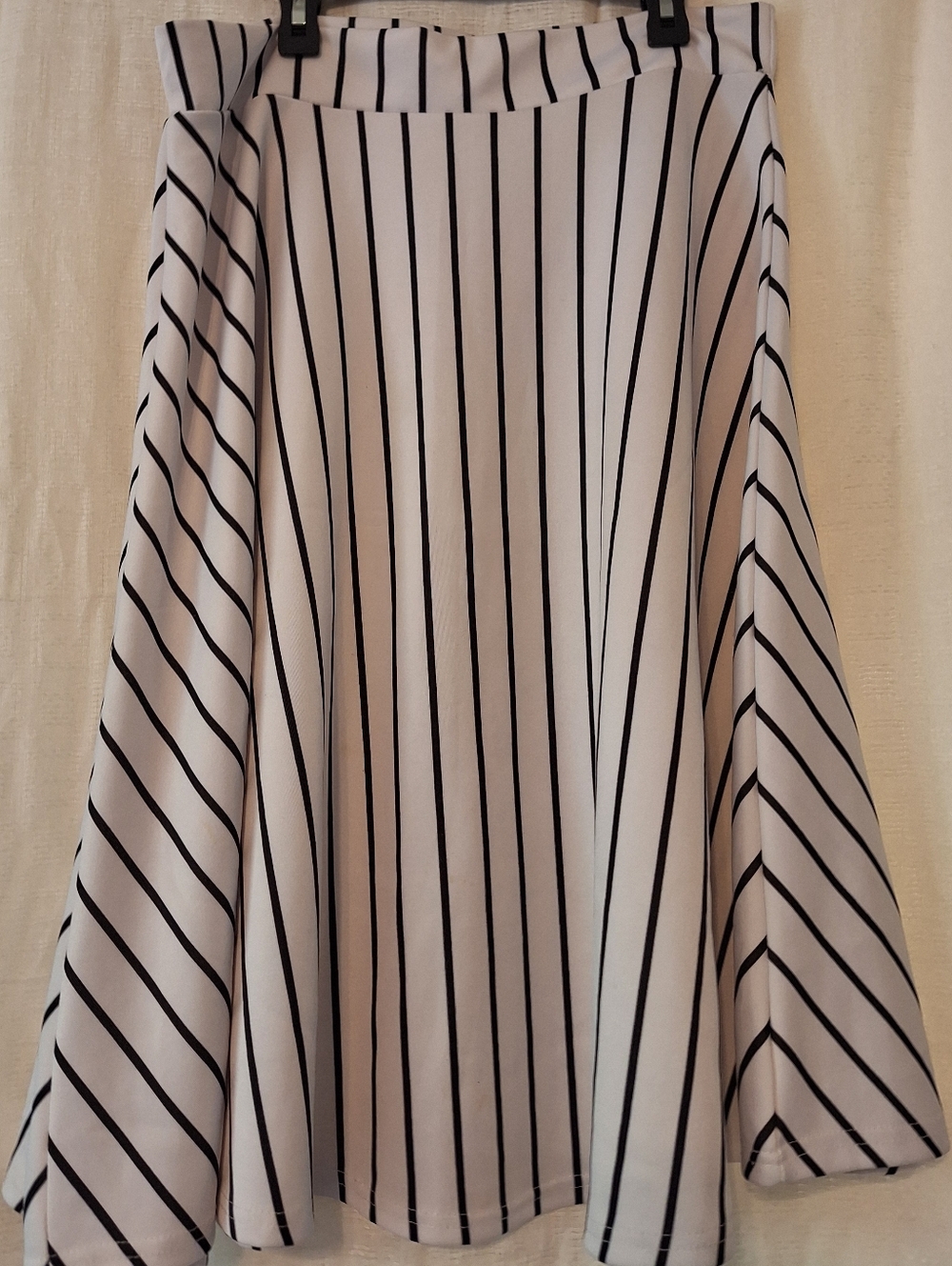Women's White A-Line Skirt with Black Vertical Stripes